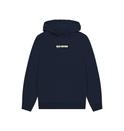 Oversized navy blue hoodie with motivational quote