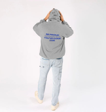 Oversized gray hoodie with motivational quote