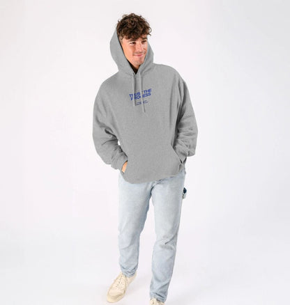 Oversized gray hoodie with motivational quote