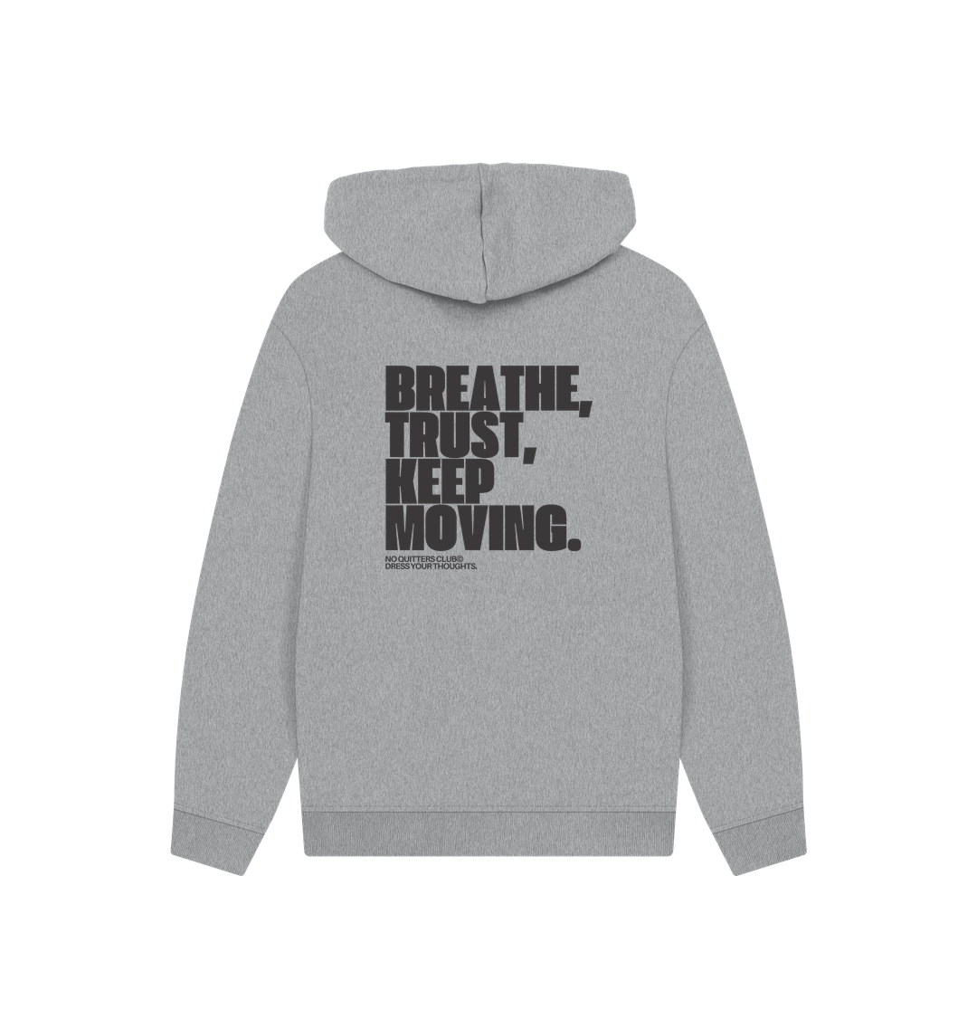 Oversized gray hoodie with motivational quote