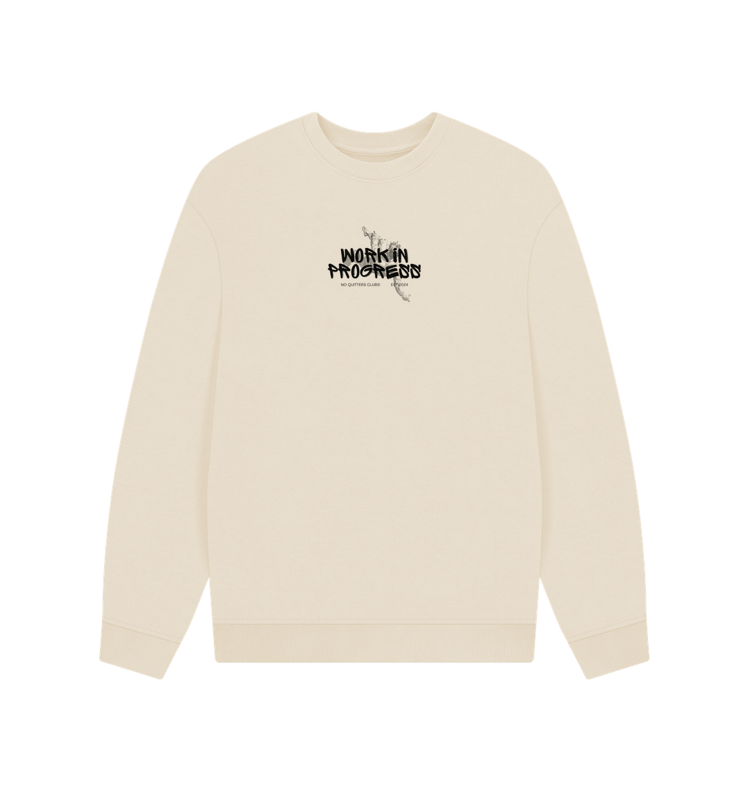 Cream oat Oversize sweater sweatshirt with motivational quote