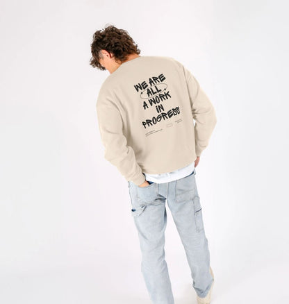 Cream oat Oversize sweater sweatshirt with motivational quote