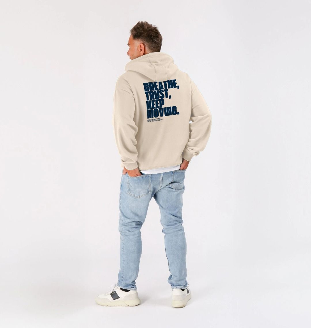 Oversized cream oat hoodie with motivational quote