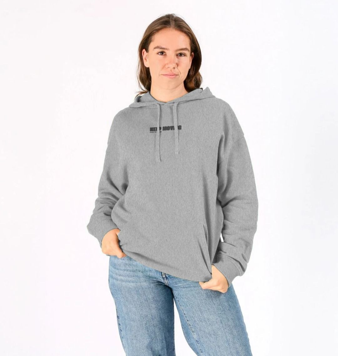 Oversized gray hoodie with motivational quote