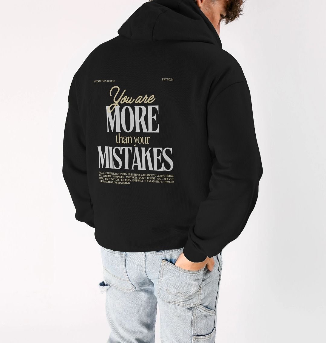 Oversized black hoodie with motivational quote