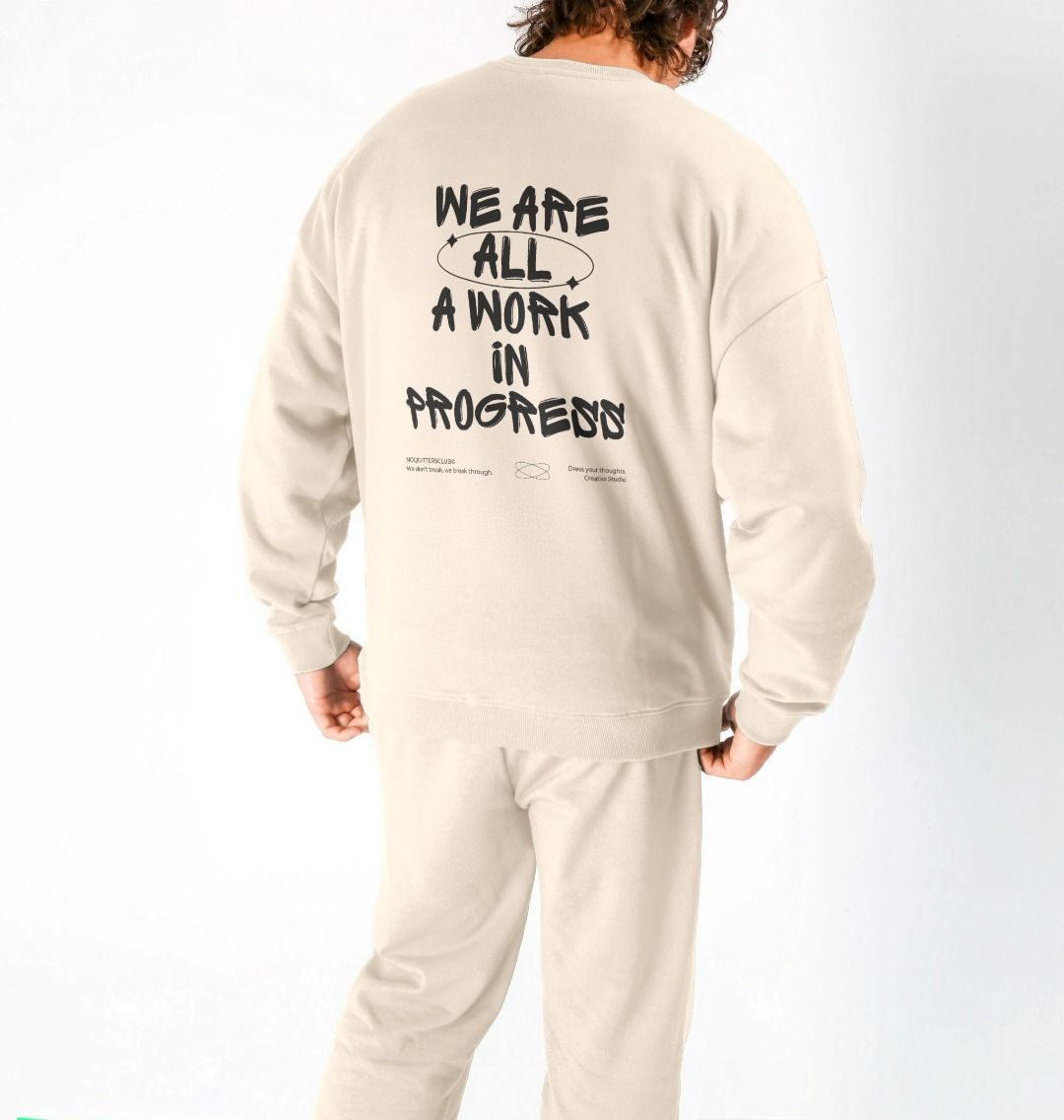 Cream oat Oversize sweater sweatshirt with motivational quote