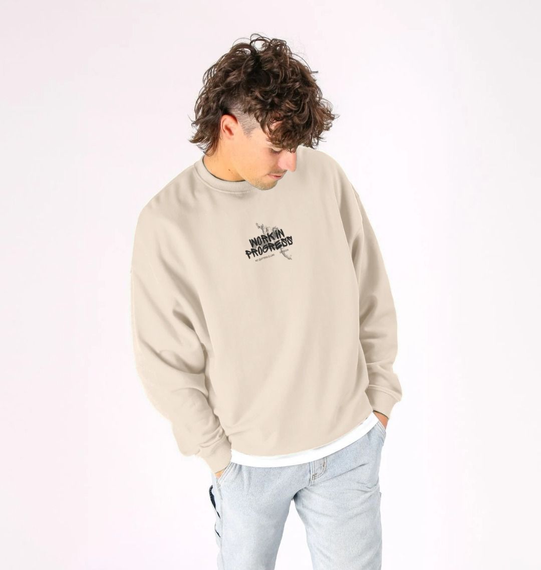 Cream oat Oversize sweater sweatshirt with motivational quote