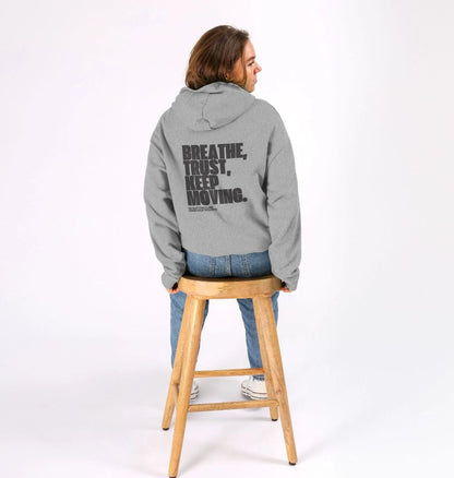 Oversized gray hoodie with motivational quote