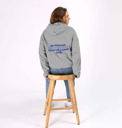 Oversized gray hoodie with motivational quote